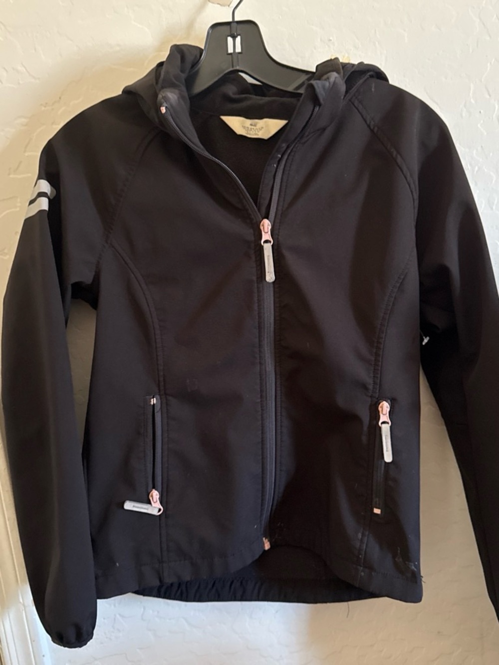 H&M Black Hooded Raincoat with Pink Zip Pulls